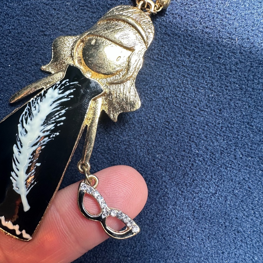 Vintage Elisa Cavaletti Necklace Girl Pendant black white and gold Made in Italy